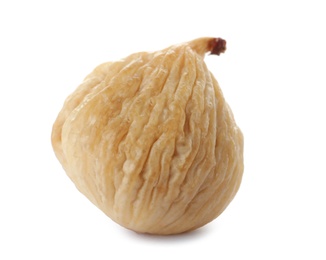 Photo of Tasty fig on white background. Dried fruit as healthy food