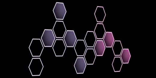 Image of Pattern of hexagons on black background, illustration. Banner design