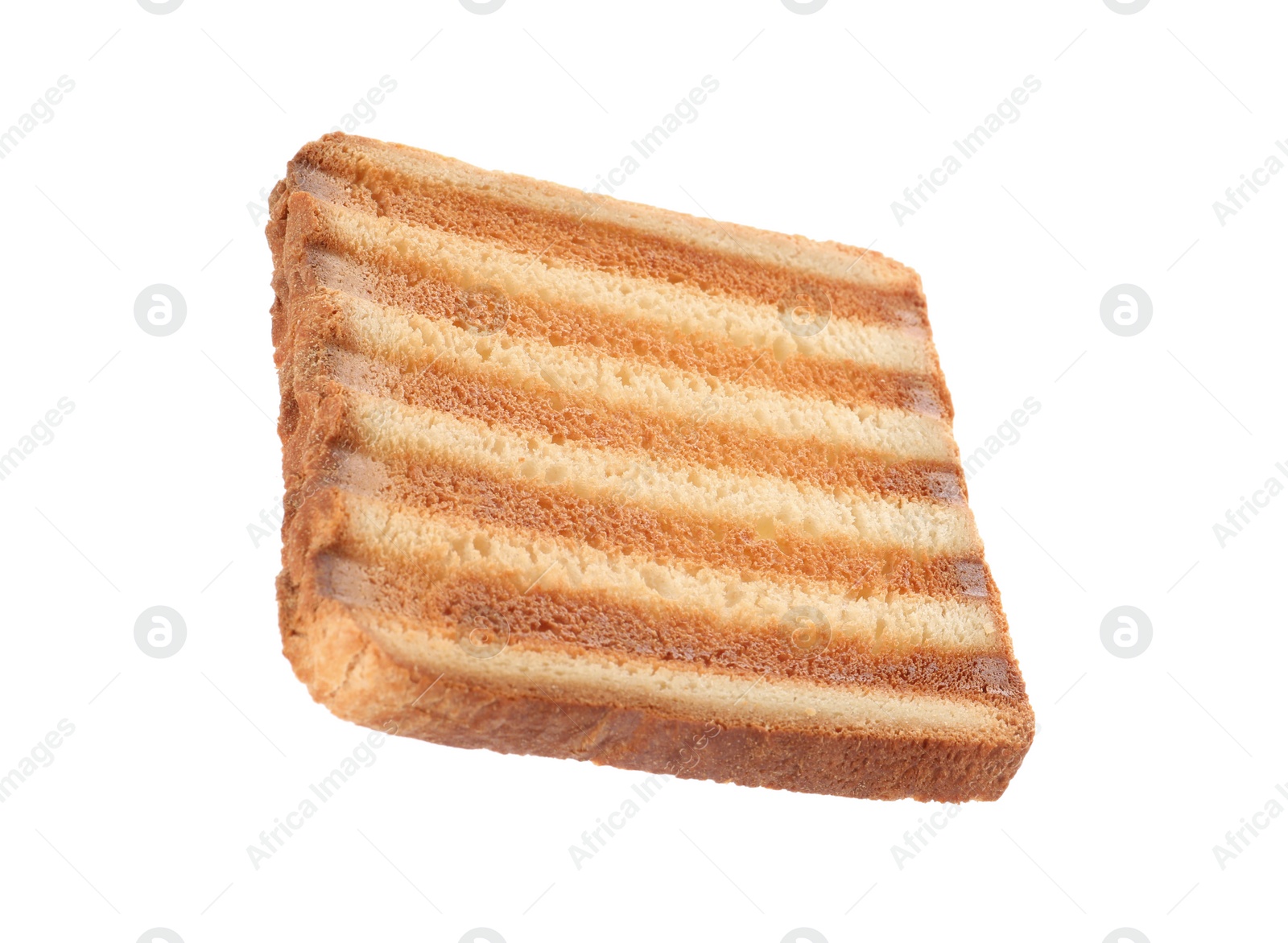 Photo of Slice of delicious toasted bread isolated on white