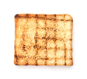 Photo of Toasted bread on white background, top view