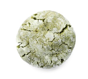 Photo of One tasty matcha cookie on white background, top view