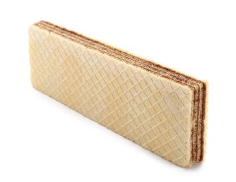 Photo of Delicious crispy wafer on white background. Sweet food