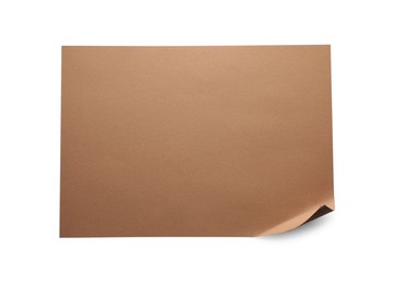 Empty kraft paper sheet with curved corner isolated on white, top view