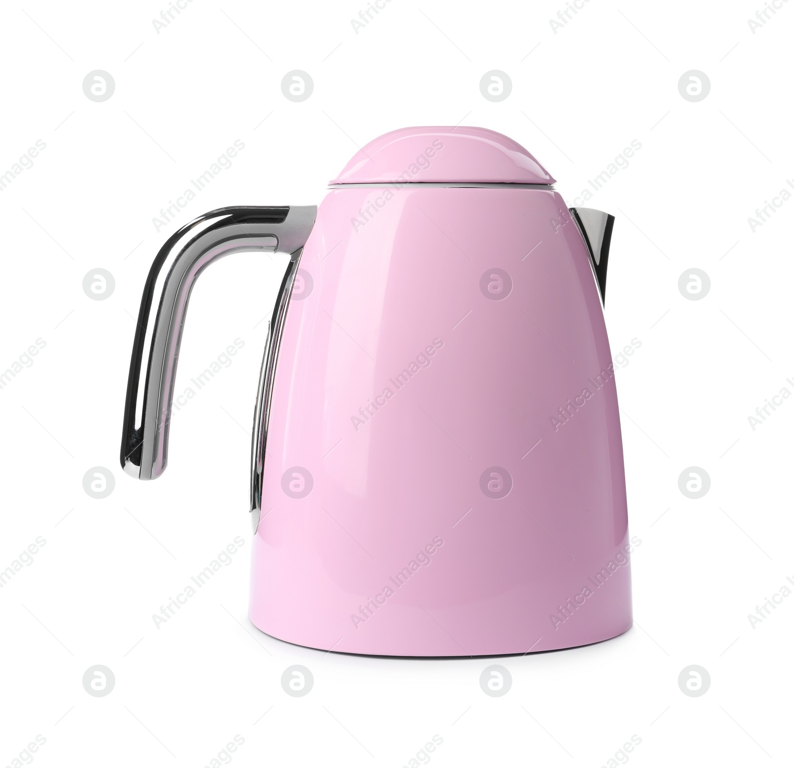 Photo of Modern pink electric kettle isolated on white