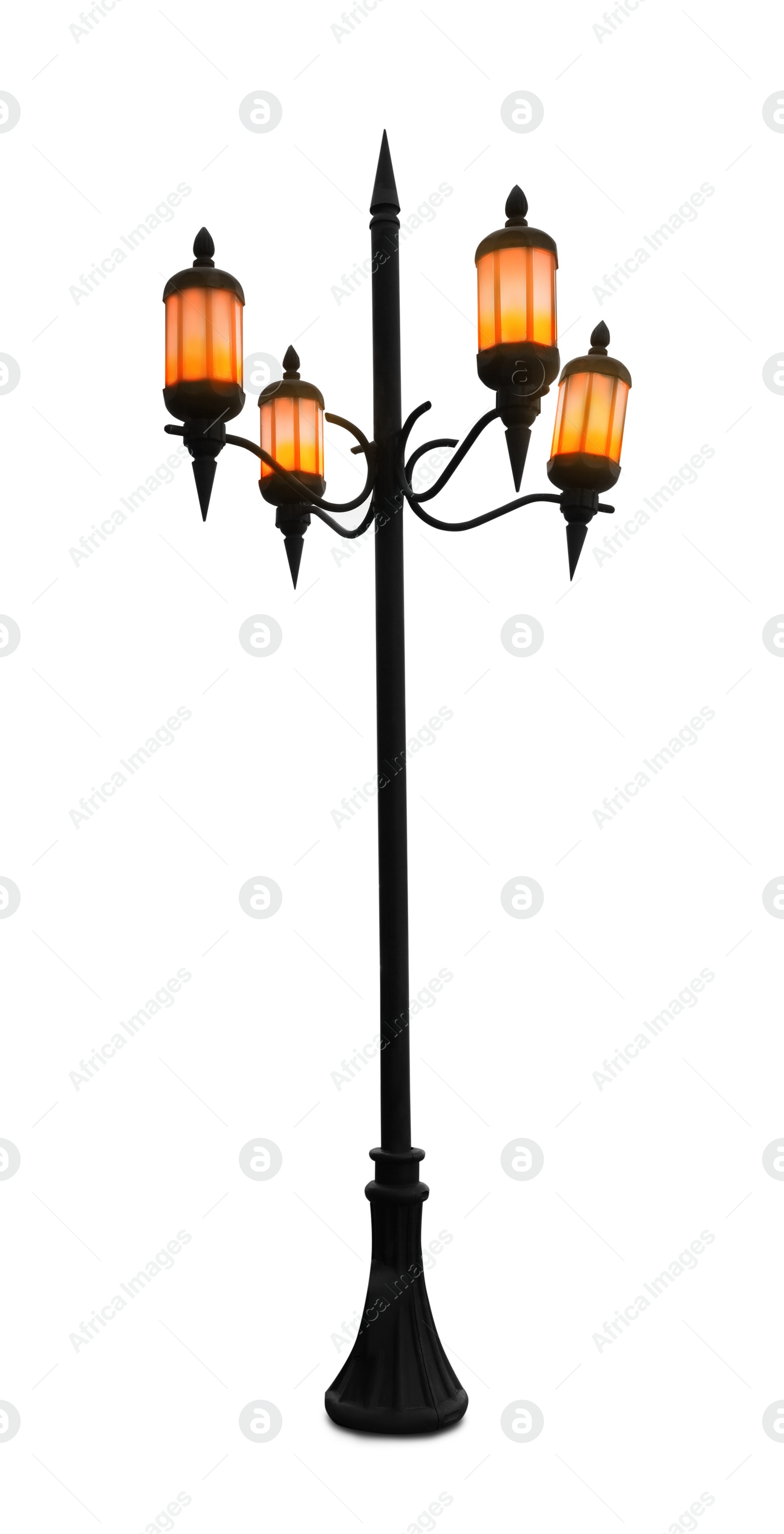 Image of Beautiful old fashioned street lamp lighting on white background