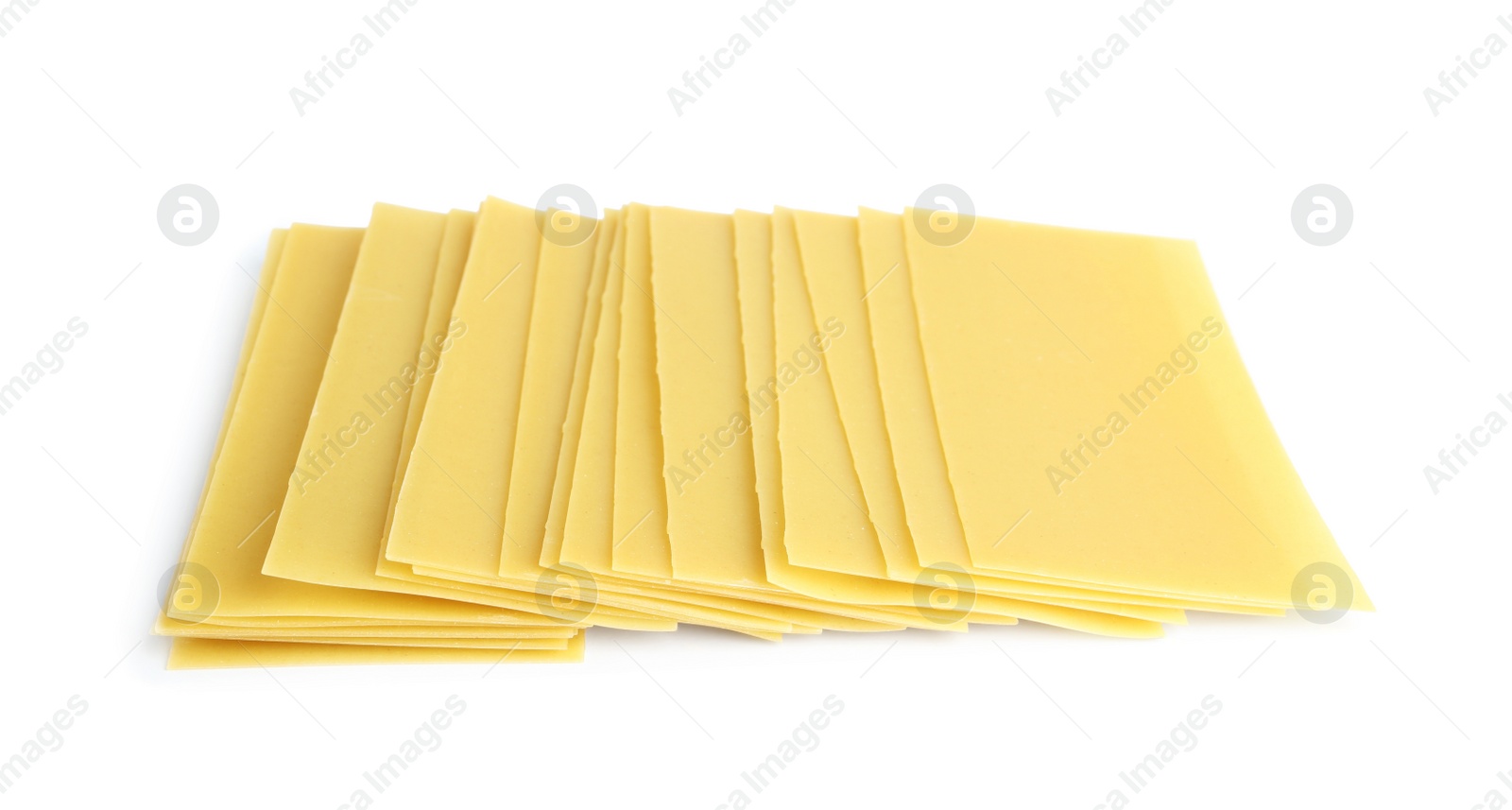 Photo of Uncooked lasagna sheets on white background. Italian cuisine