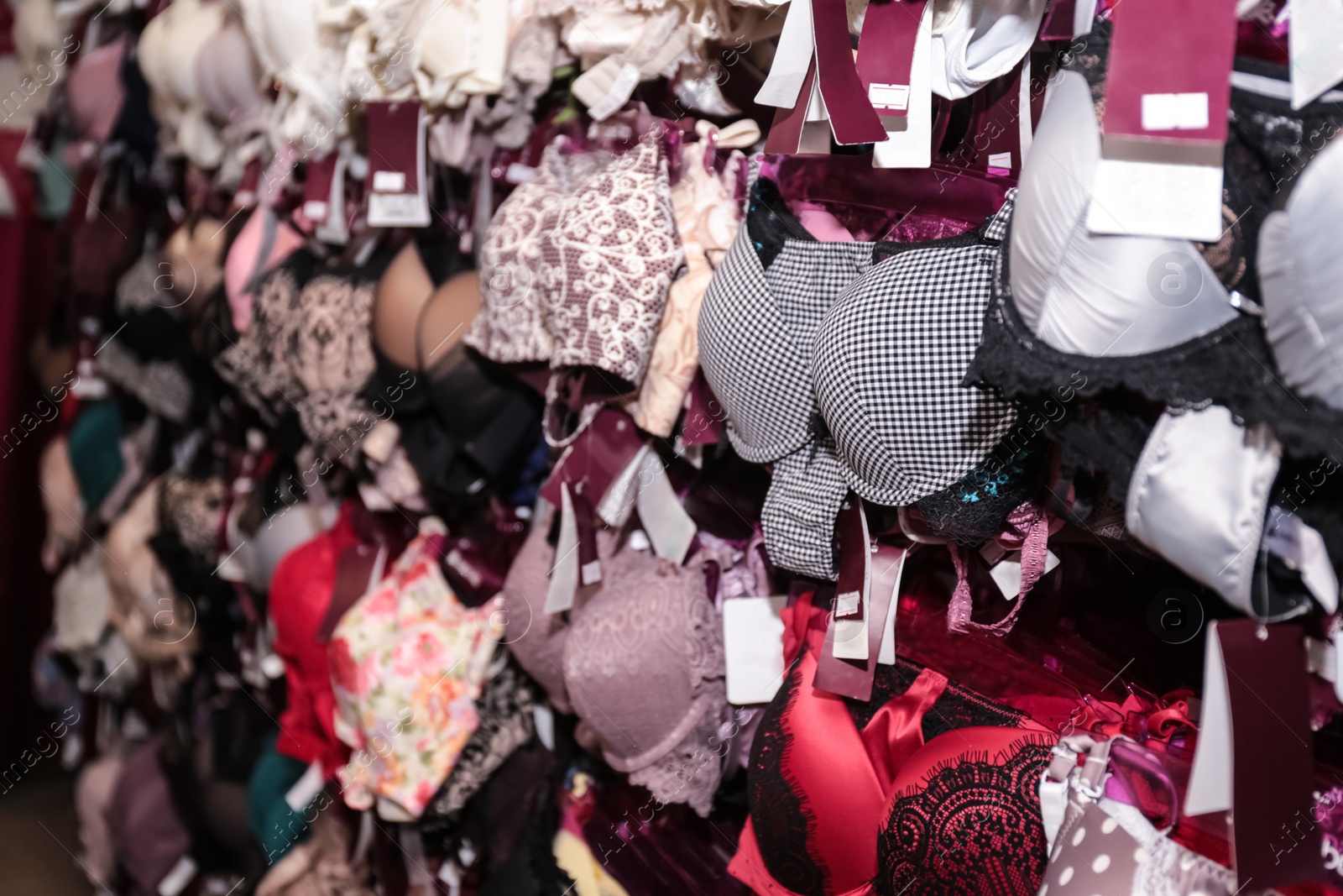Photo of Display with beautiful female underwear in store