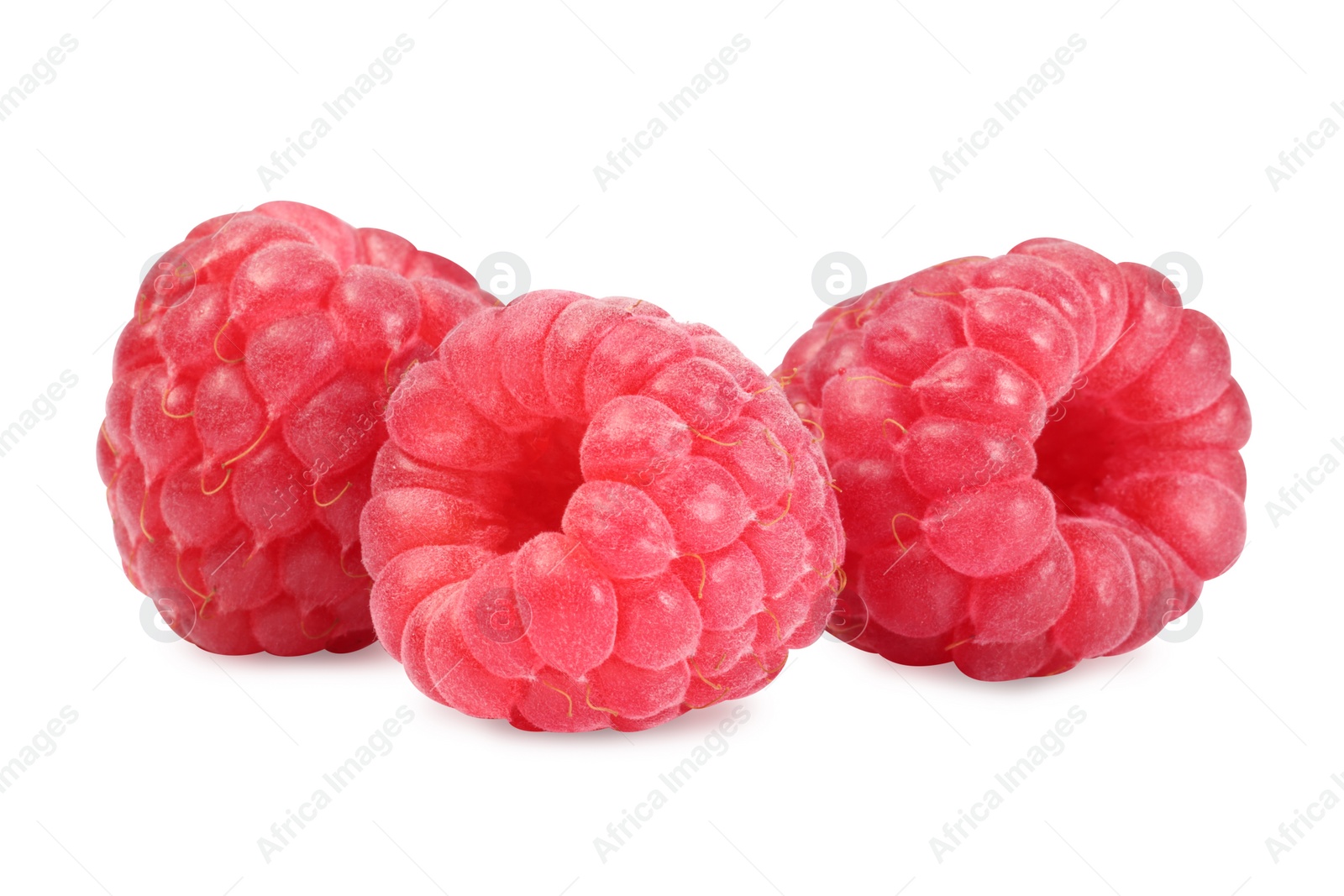 Photo of Three tasty ripe raspberries isolated on white