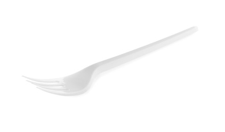 Photo of One disposable plastic fork isolated on white