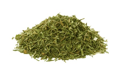 Photo of Pile of dried thyme isolated on white
