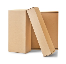 Photo of Cardboard boxes on white background