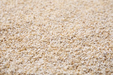 Photo of Raw barley groats as background, closeup view