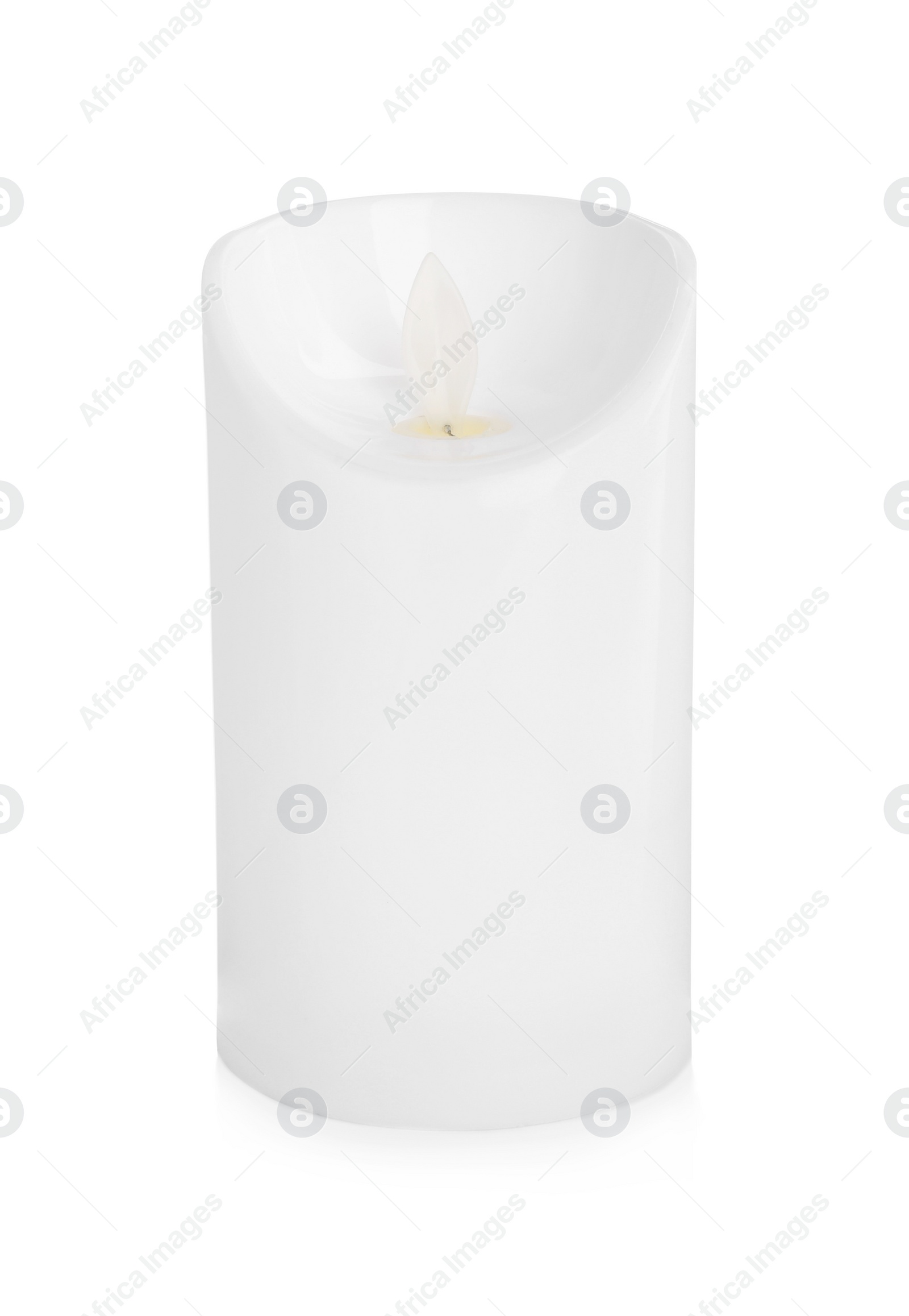 Photo of Decorative flameless LED candle isolated on white