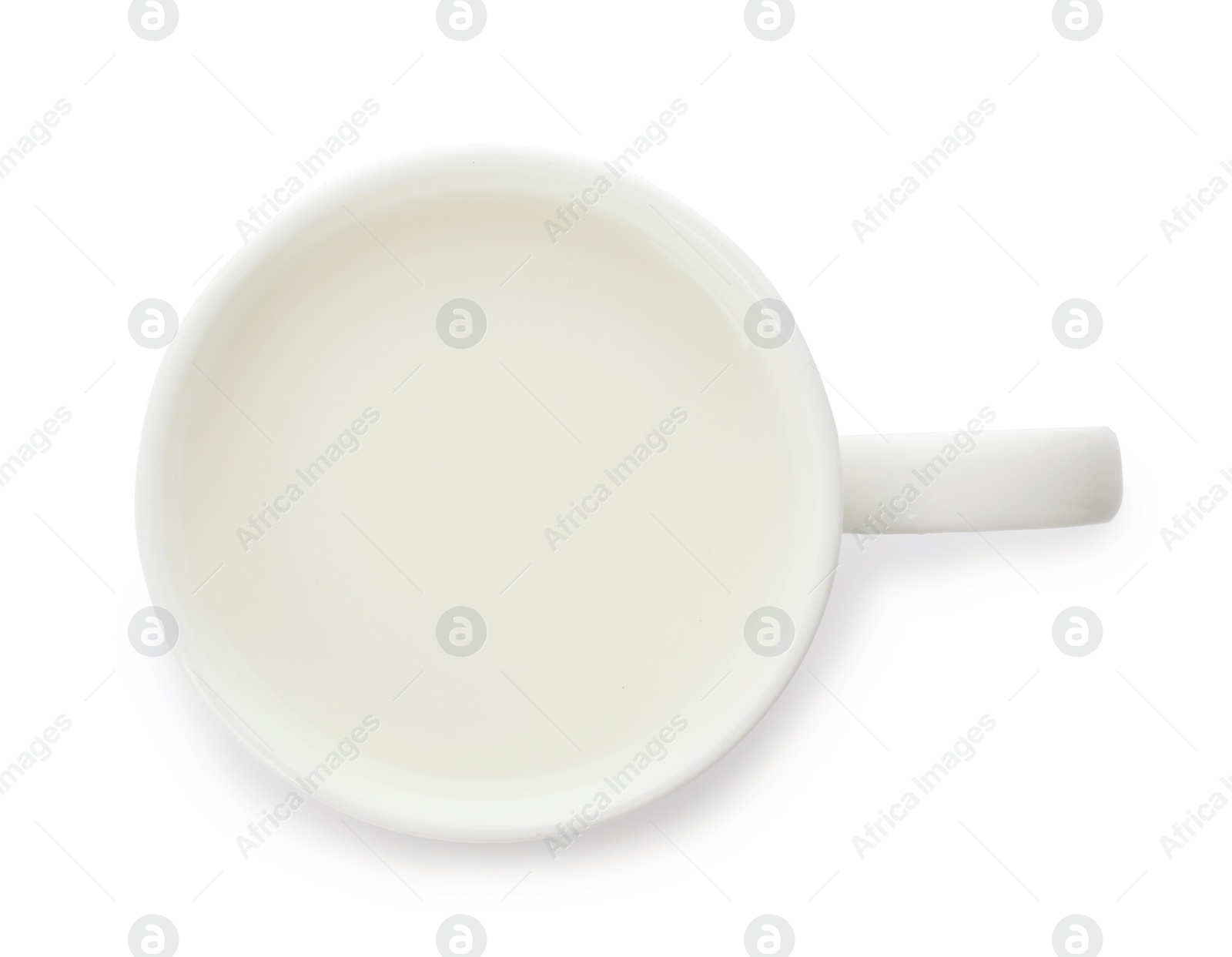 Photo of Cup of fresh milk isolated on white, top view