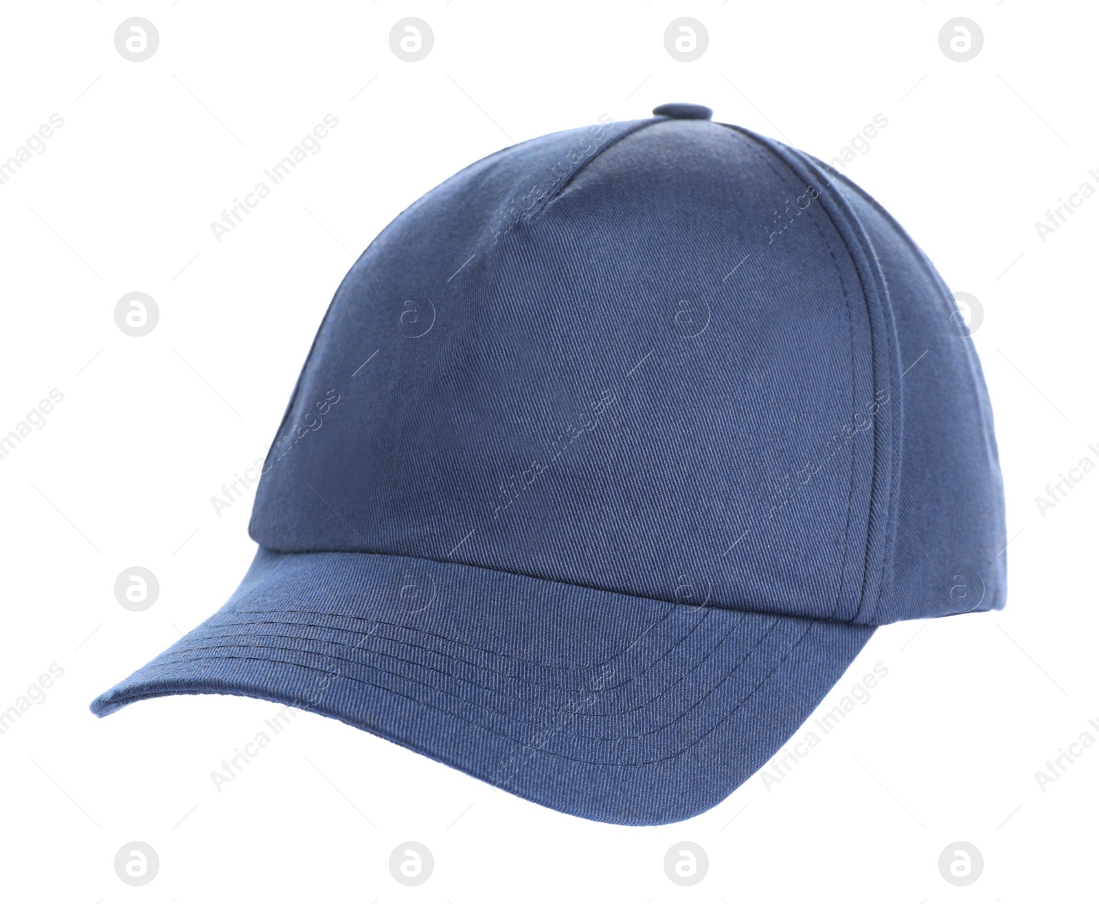 Photo of Stylish blue baseball cap isolated on white