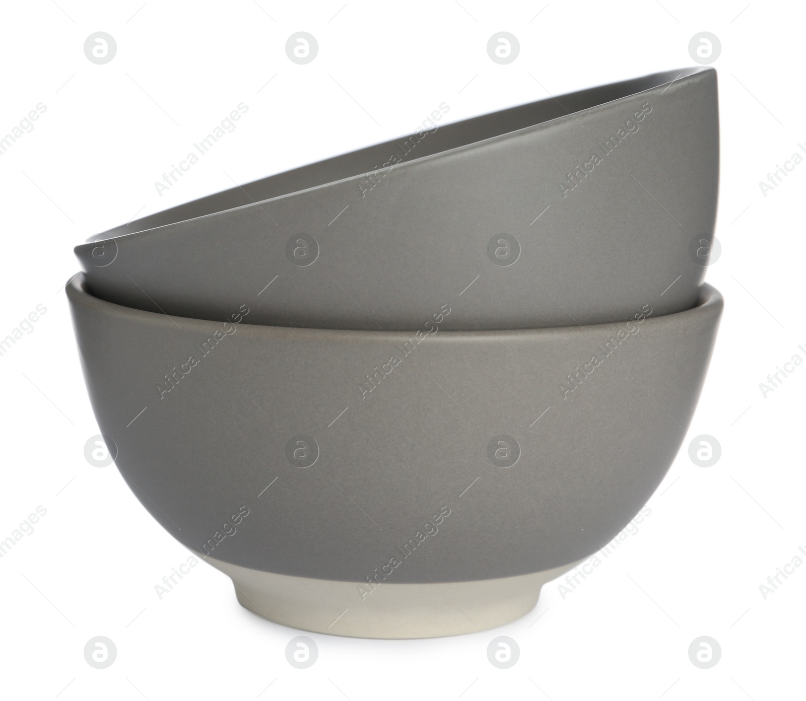 Photo of Stylish empty ceramic bowls on white background. Cooking utensil