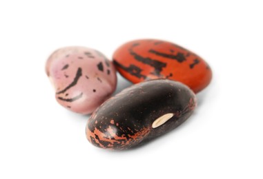 Photo of Pile of raw beans on white background. Vegetable planting