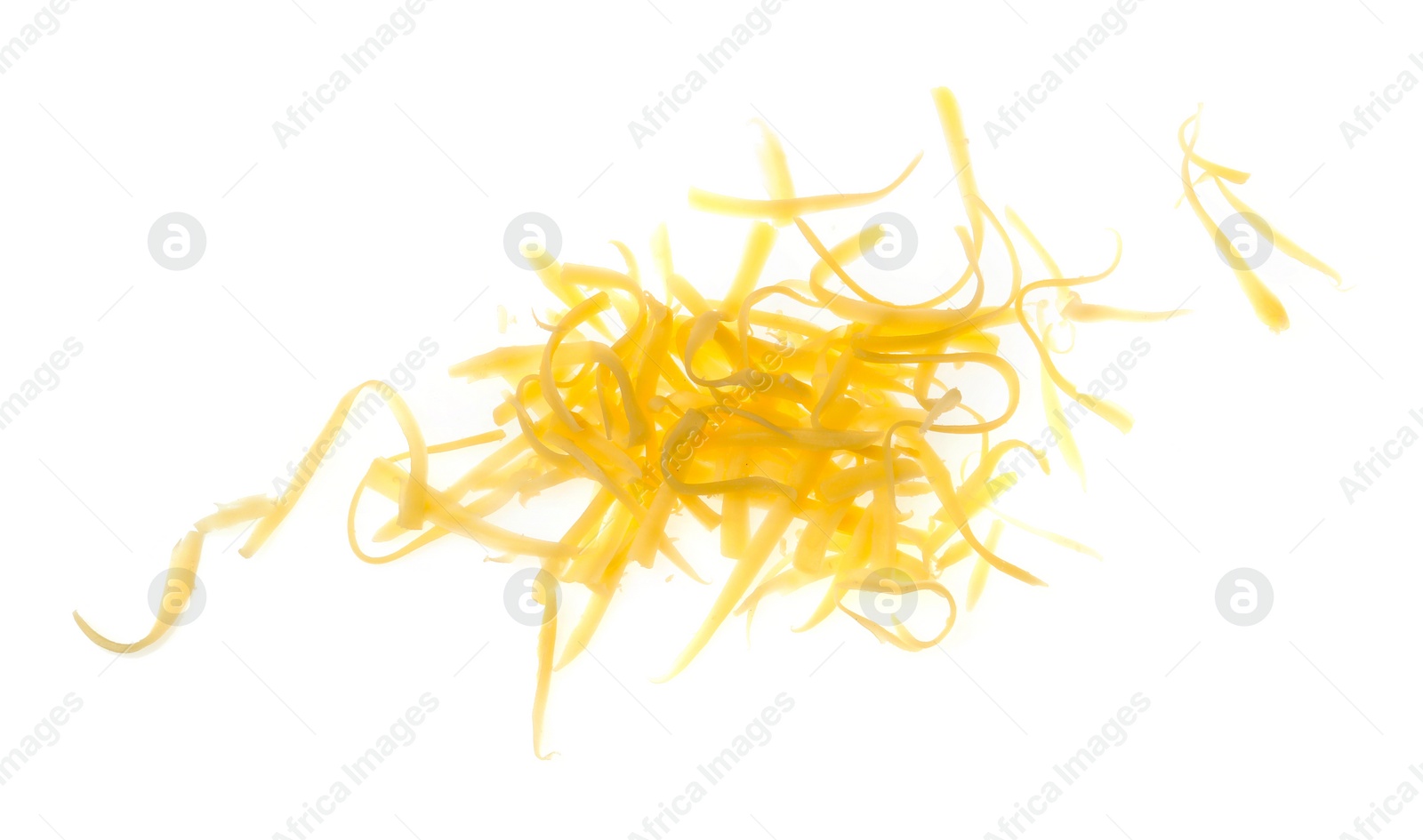 Photo of Tasty grated cheese isolated on white. Dairy product