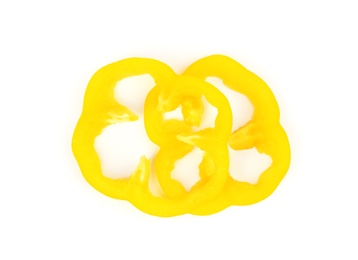 Rings of yellow bell pepper isolated on white, top view