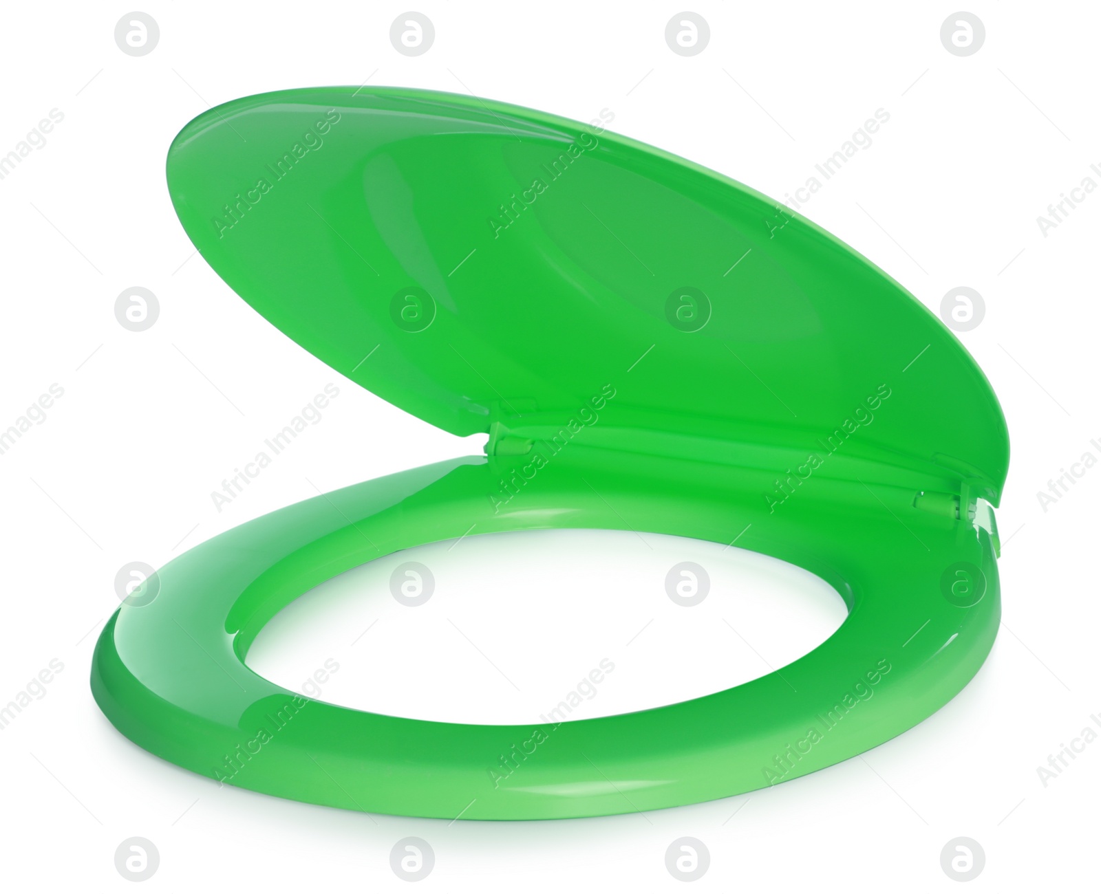 Photo of New green plastic toilet seat isolated on white
