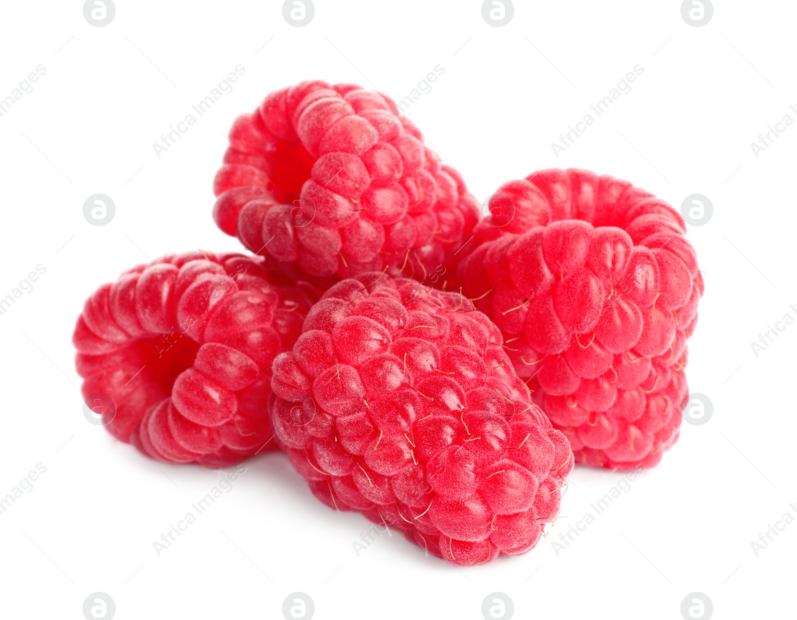 Photo of Delicious ripe sweet raspberries isolated on white