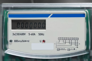 Closeup view of electric meter. Measuring device