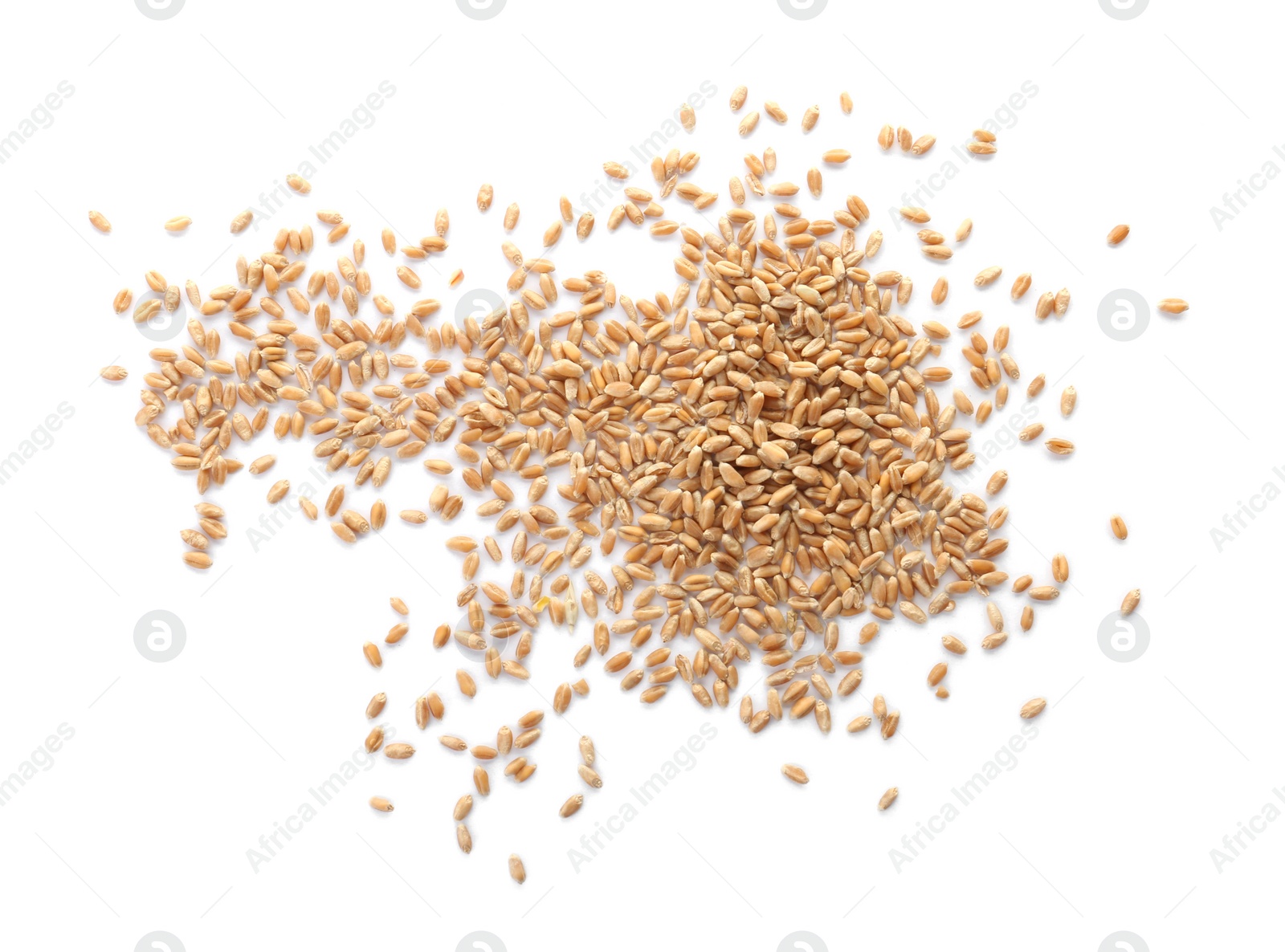 Photo of Raw wheat on white background. Healthy grains and cereals