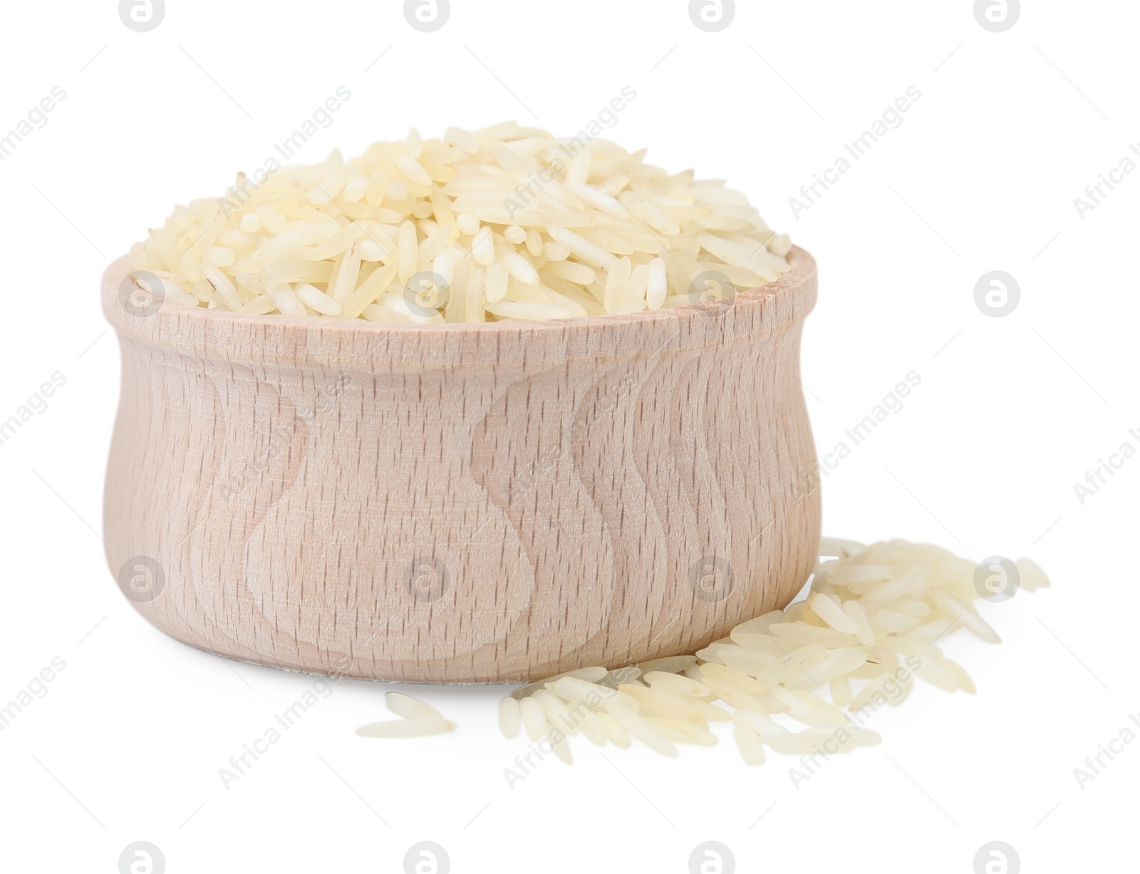 Photo of Raw rice in bowl isolated on white