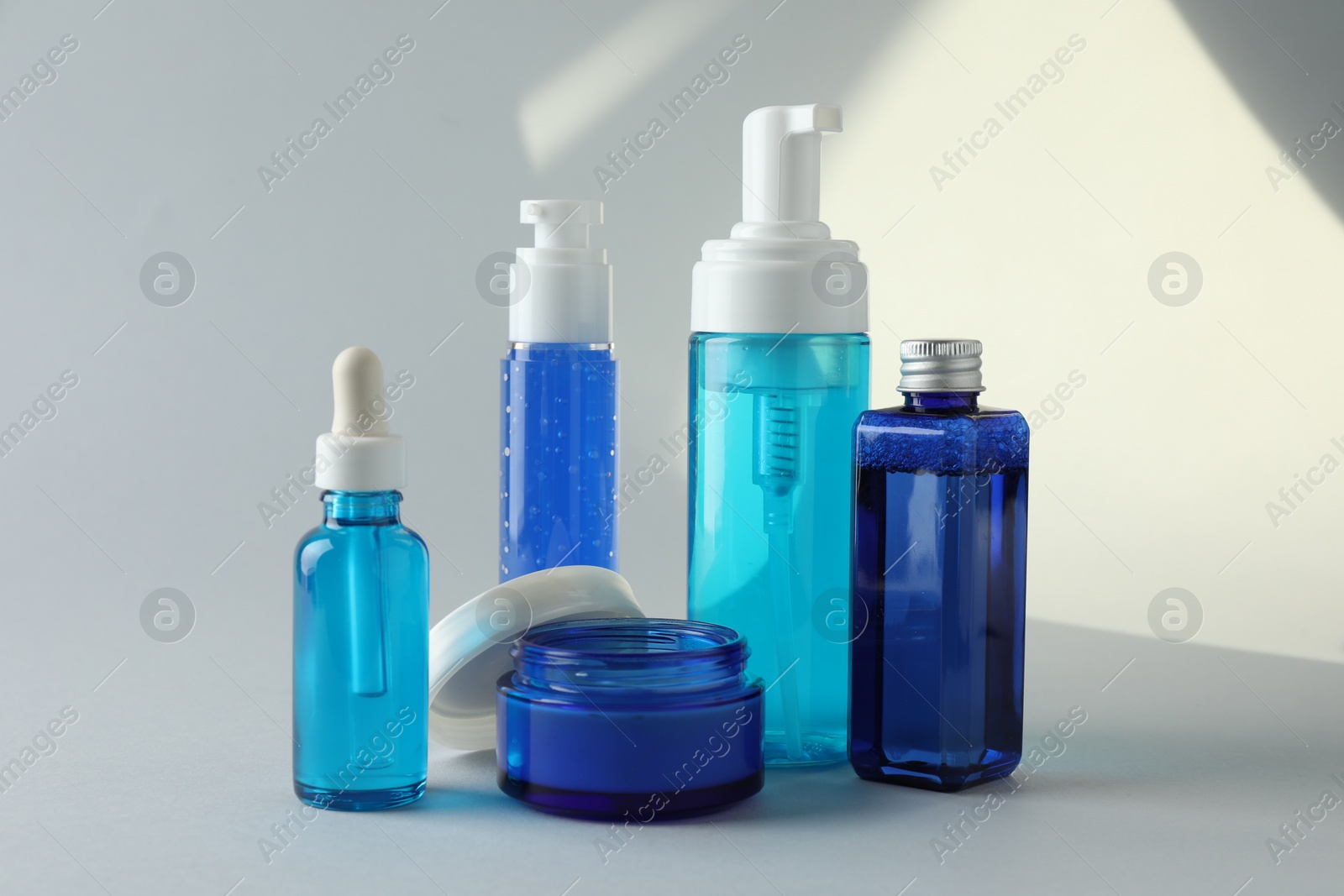 Photo of Set of luxury cosmetic products on white background