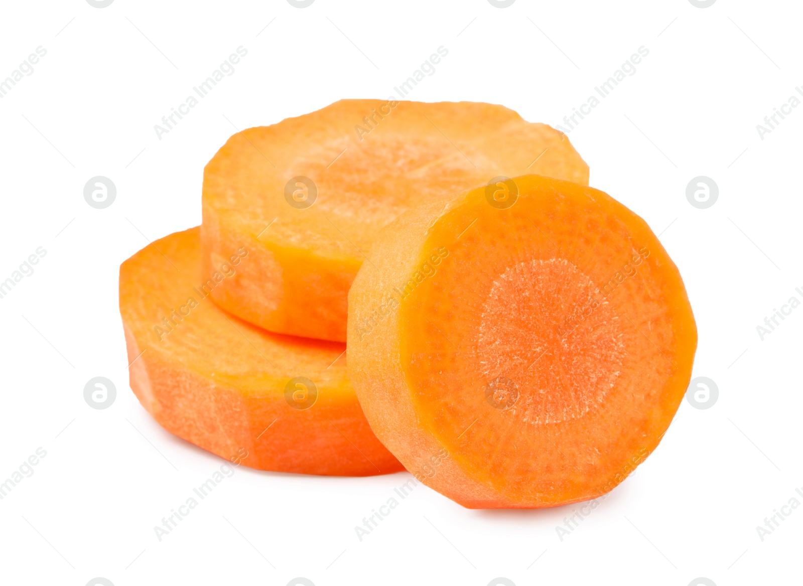 Photo of Slices of fresh ripe carrot isolated on white