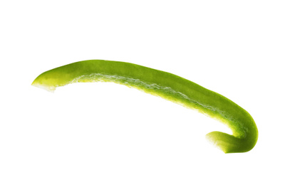 Photo of Slice of fresh green bell pepper isolated on white