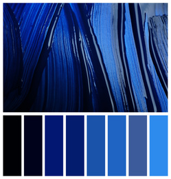 Image of Paint strokes as background, closeup. Color of the year 2020 (Classic blue)