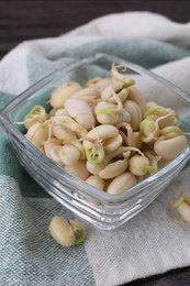 Sprouted kidney beans on table, closeup view