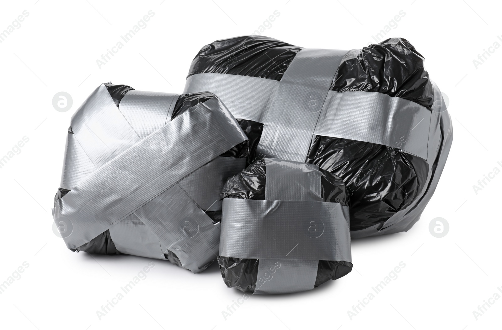 Photo of Packages with narcotics isolated on white. Drug addiction