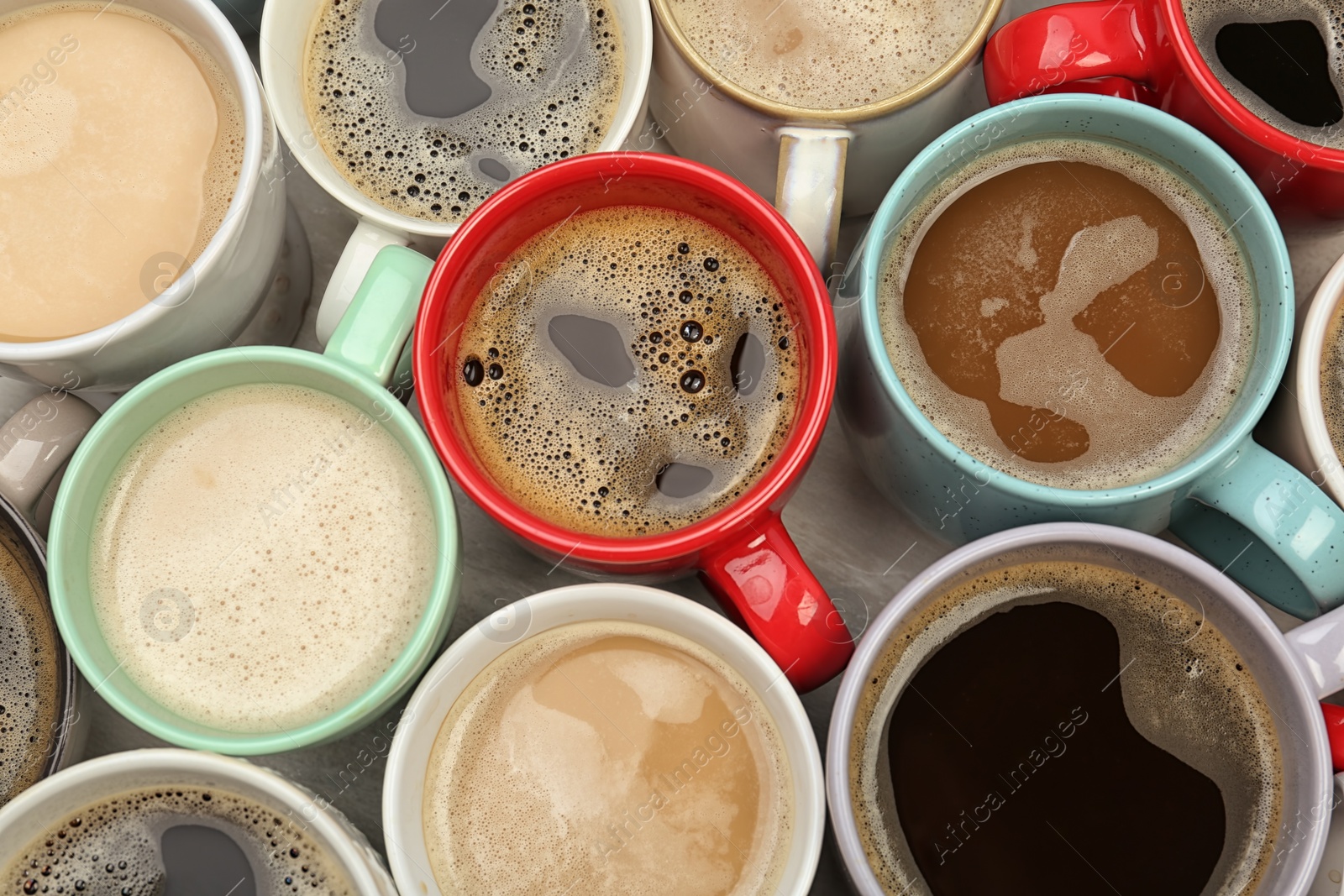 Photo of Flat lay composition with cups of coffee. Food photography