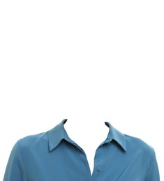 Image of Outfit replacement template for passport photo or other documents. Blue shirt isolated on white