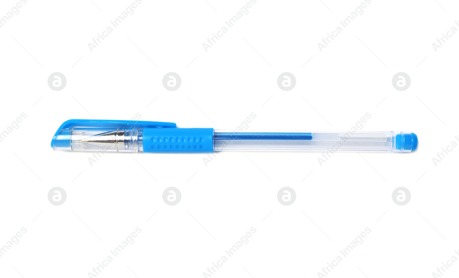 Photo of Color gel pen on white background. School stationery