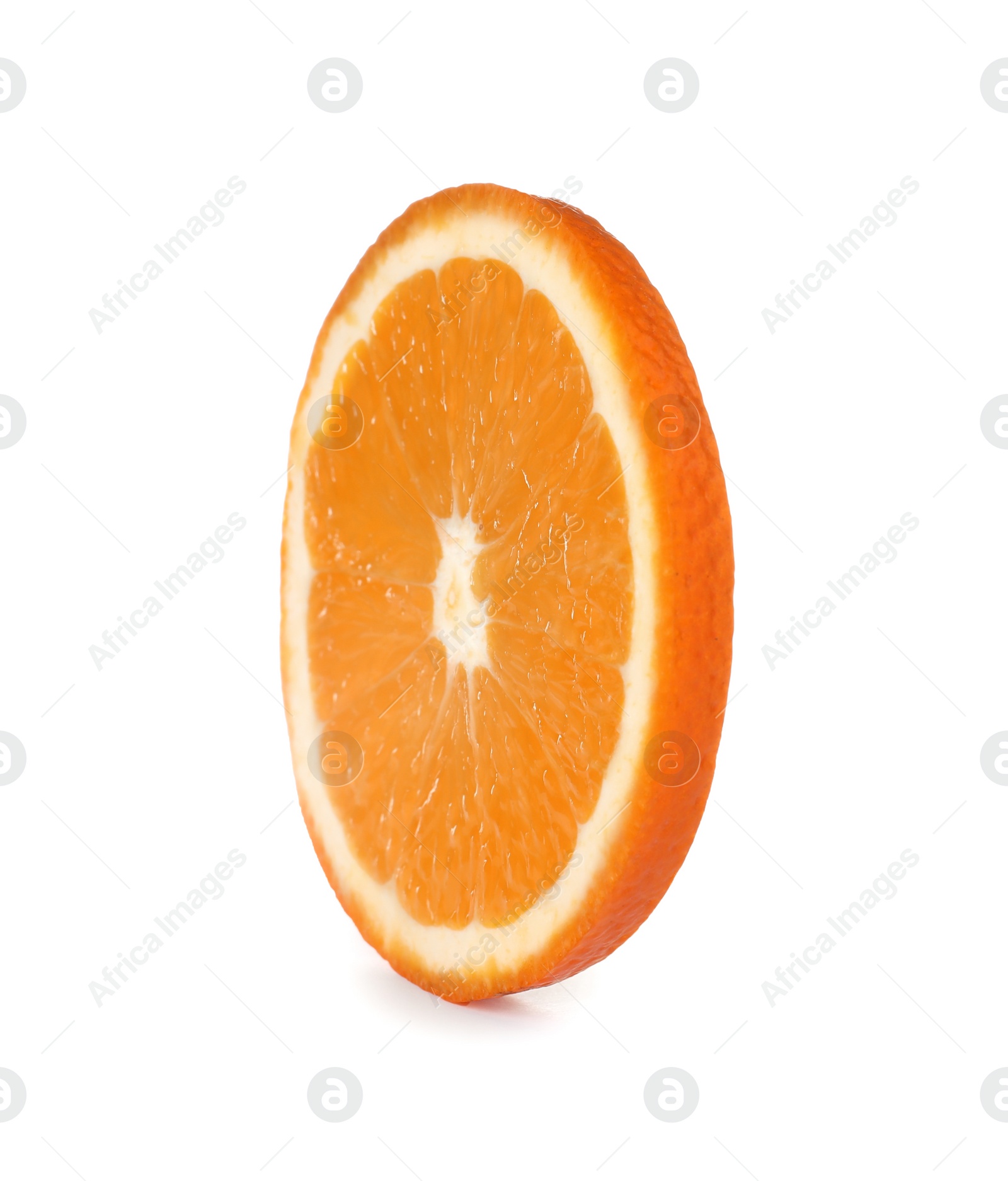 Photo of Slice of ripe orange isolated on white