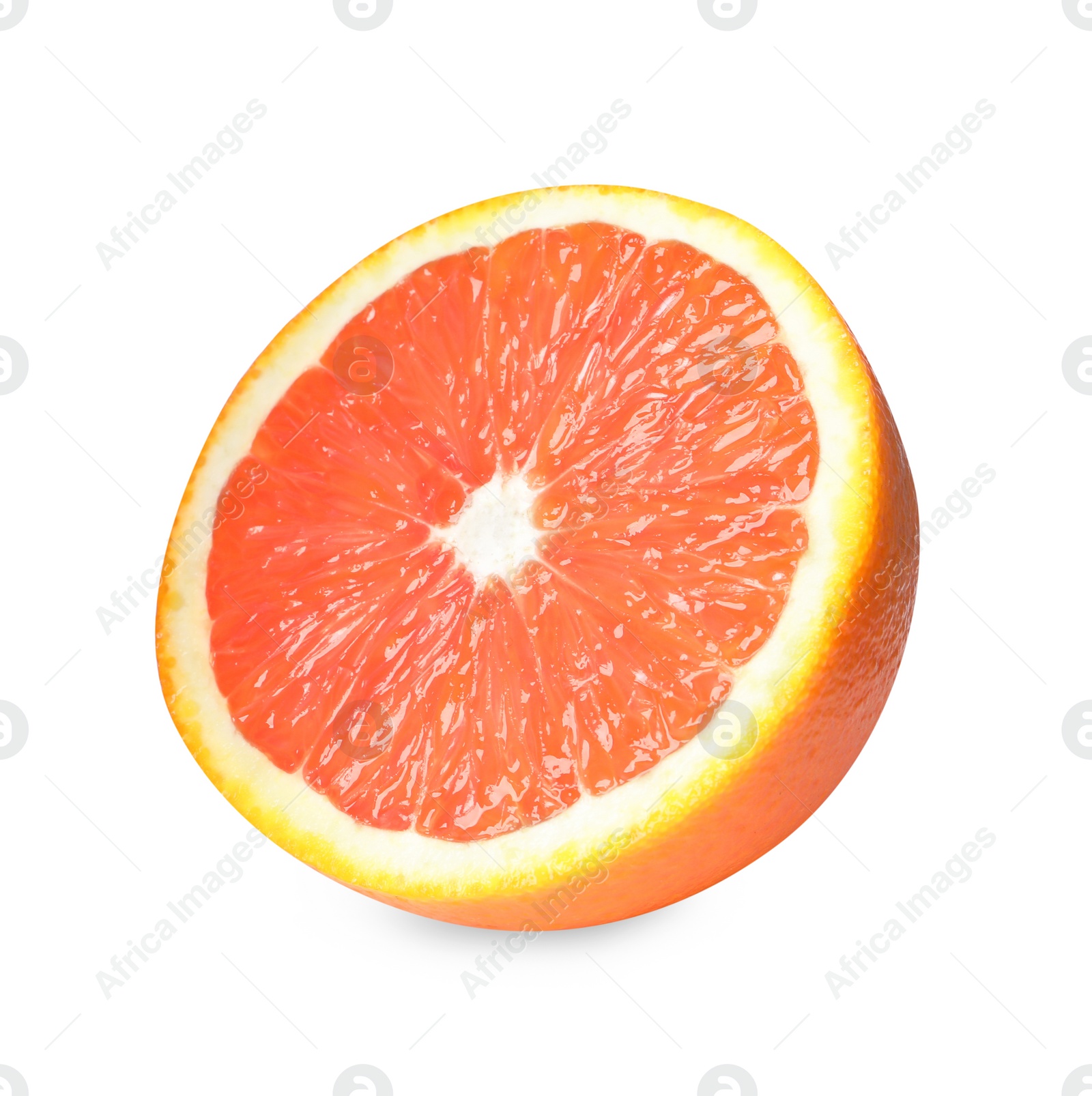 Photo of Citrus fruit. Half of fresh red orange isolated on white