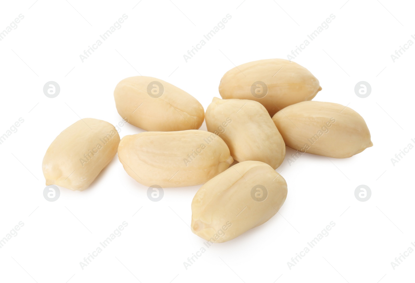 Photo of Pile of fresh peeled peanuts isolated on white