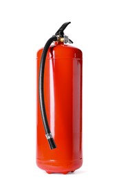 Photo of One red fire extinguisher on white background