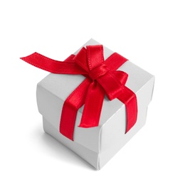 Photo of Beautifully wrapped gift box on white background