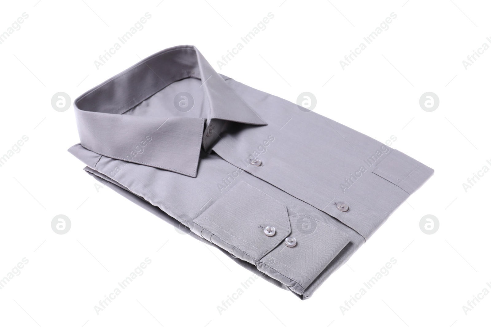 Photo of Stylish shirt isolated on white. Dry-cleaning service