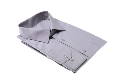 Stylish shirt isolated on white. Dry-cleaning service