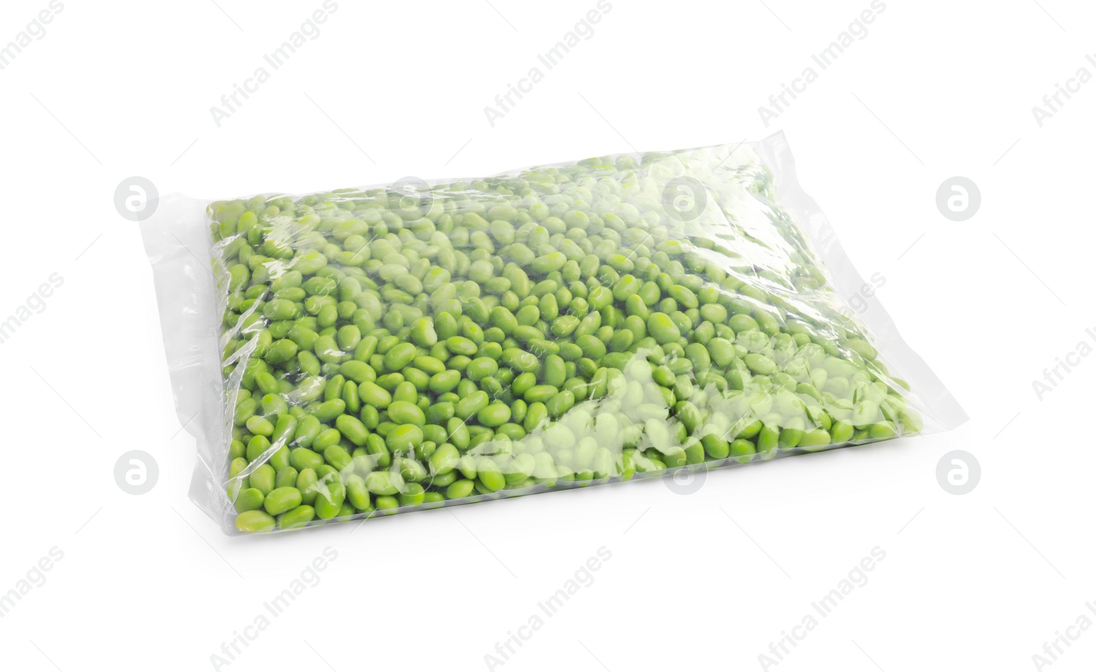 Photo of Pack of fresh edamame soybeans on white background