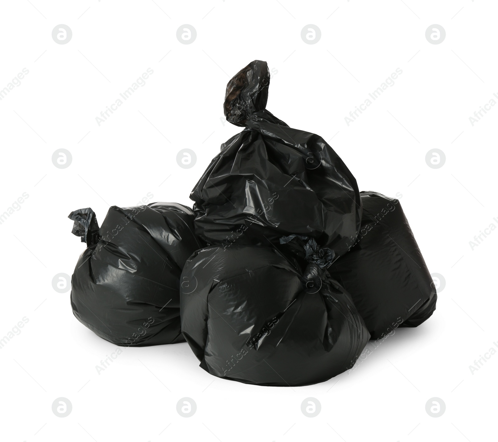 Photo of Trash bags full of garbage isolated on white