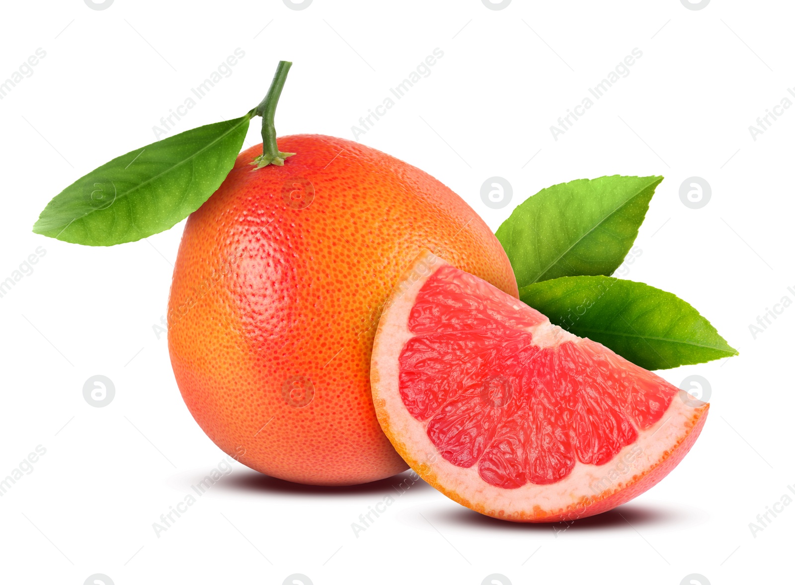 Image of Fresh whole and cut grapefruits isolated on white