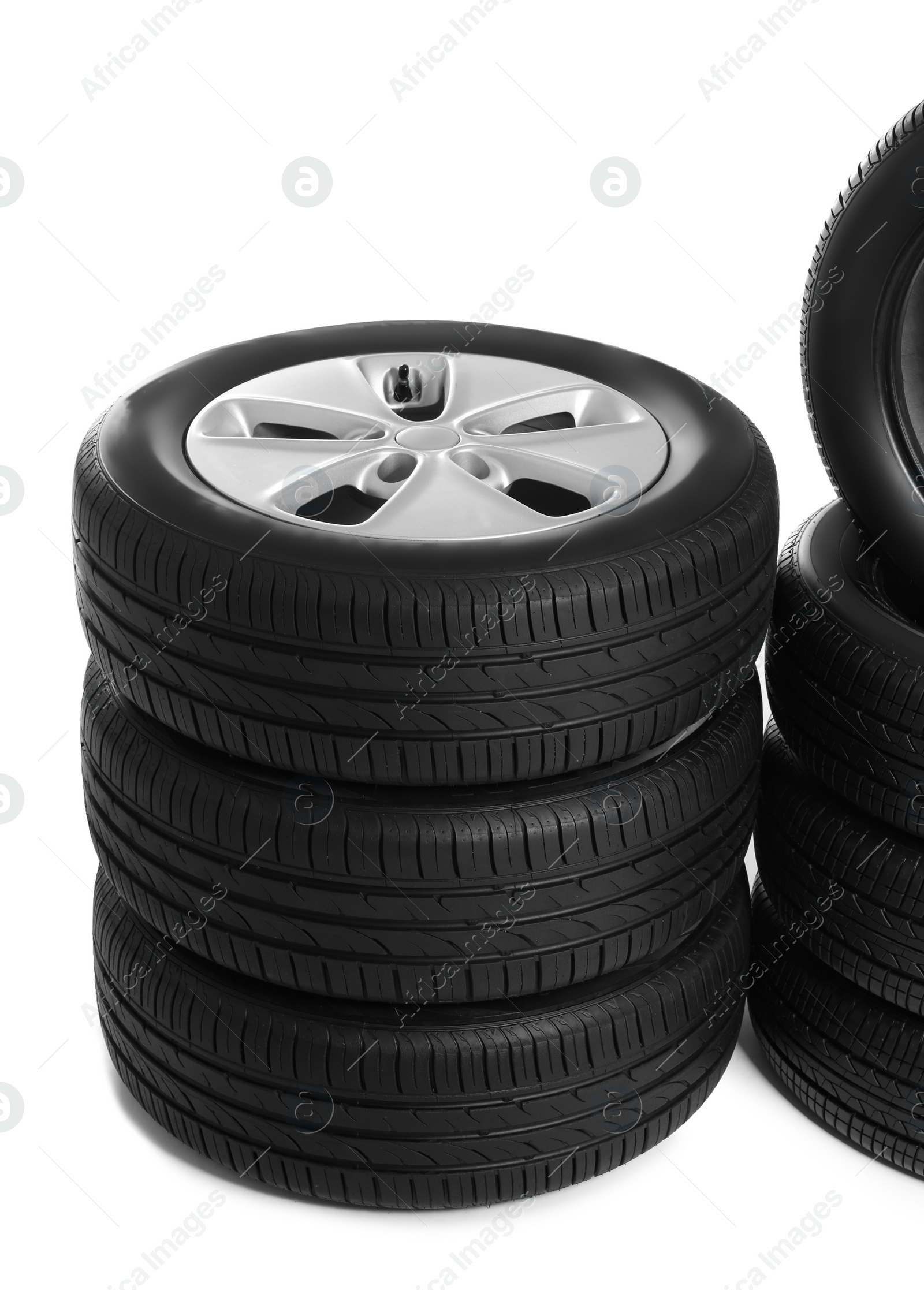 Photo of Car tires on white background