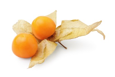 Ripe orange physalis fruits isolated on white