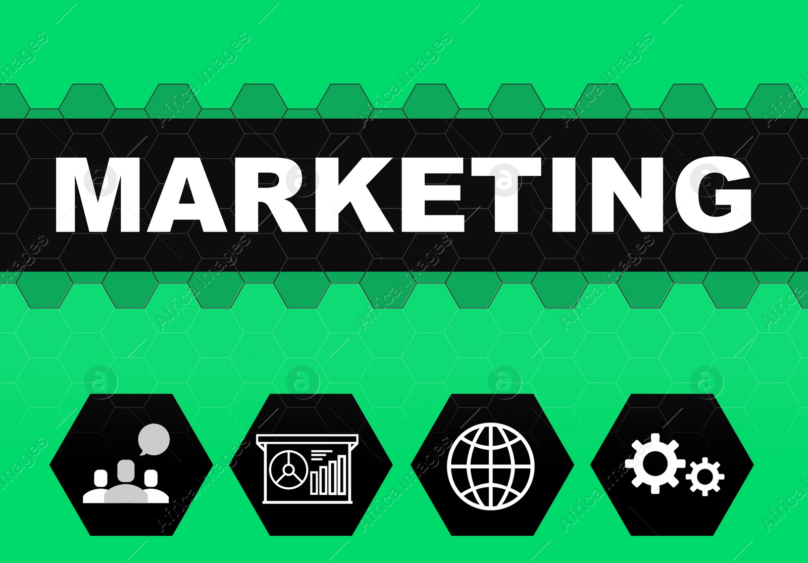 Illustration of Digital marketing strategy. Different icons on green background